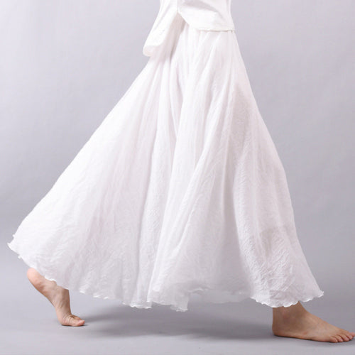 New Fashion Women Long Skirt Solid Color Pleated Elastic Waist Elegant Maxi A-Line Bohemia Skirt